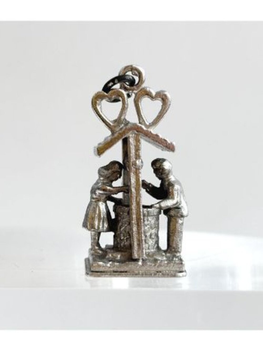 Lover's by a Wishing Well Sterling Silver Hand Carved Vintage 925 Pendant